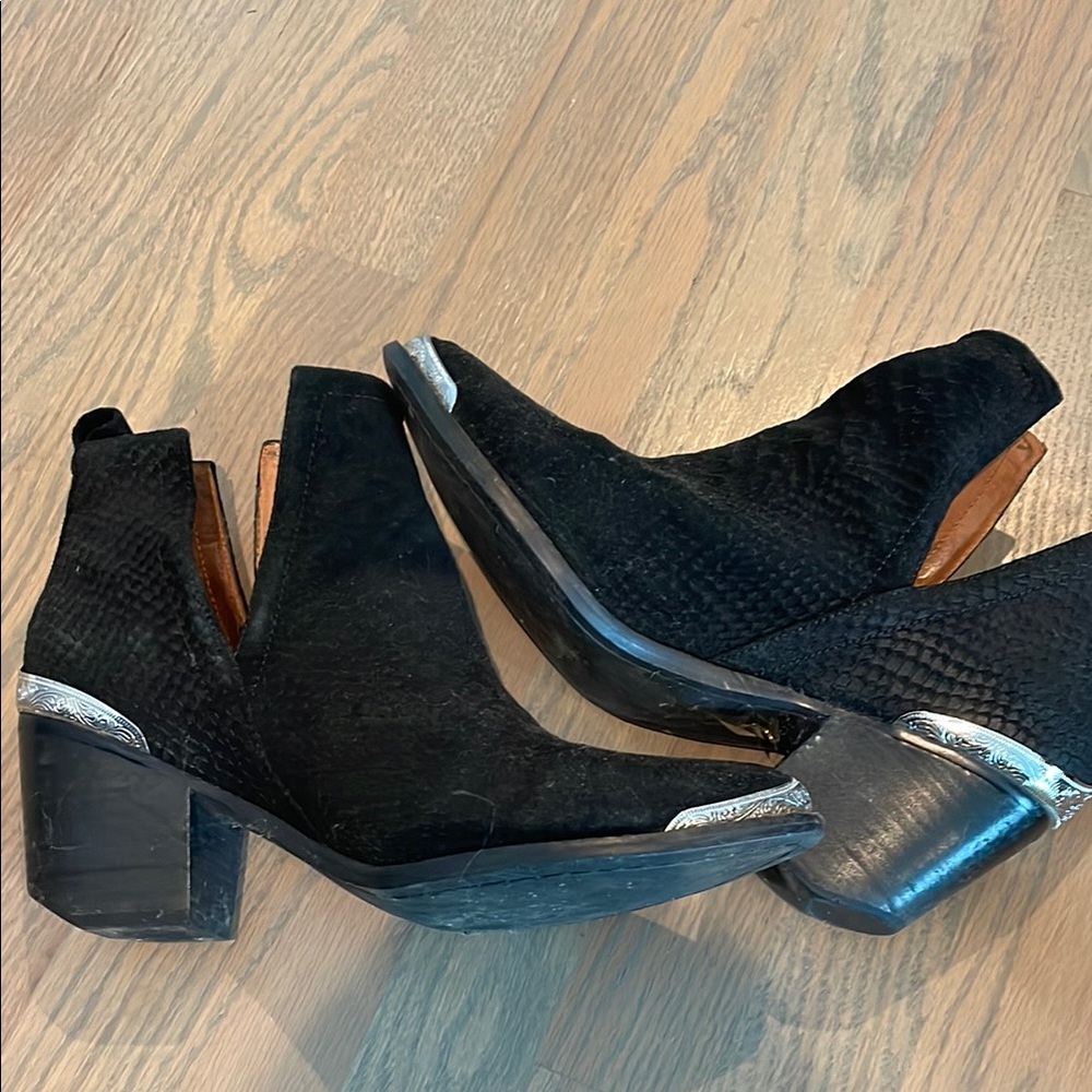 Jeffrey Campbell Black and Silver Ankle Booties with Cut-Out Design